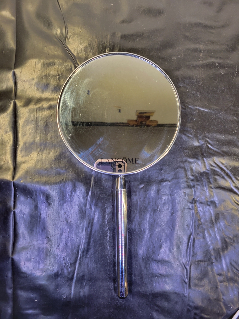 Lancôme Hand Held Makeup Mirror Silver Round Metal Frame 7" Diameter